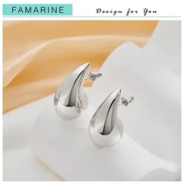 FAMARINE Chunky Silver Drop Earrings for Women