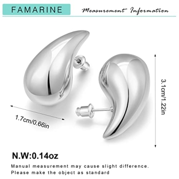 FAMARINE Chunky Silver Drop Earrings for Women