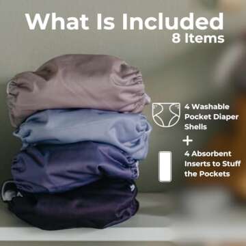 Nora's Nursery Cloth Pocket Diapers - Adjustable & Reusable 4 Pack