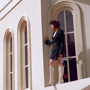 Modatope Knee High Boots Women Boots for Women with Heel Women's Knee-High Boots Pointed Toe Crema and Nude Boots Size 8