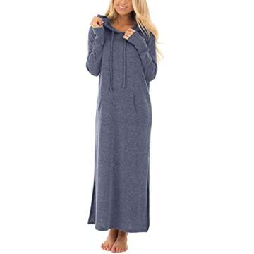 GIKING Women's Casual Hoodies Long Sleeve Split Hooded Long Maxi Sweatshirt Dress with Pockets 2023 Fall Fashion（Light Blue,S）