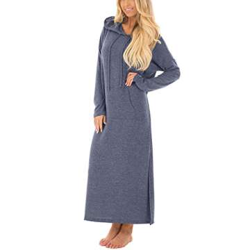 GIKING Women's Casual Hoodies Long Sleeve Split Hooded Long Maxi Sweatshirt Dress with Pockets 2023 Fall Fashion（Light Blue,S）