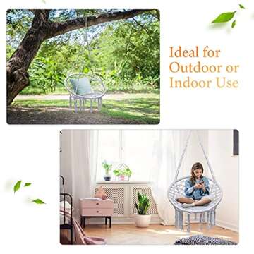 Giantex Hanging Hammock Chair, Macrame Hanging Chair 330 Pounds Capacity, Cotton Rope Handwoven Tassels Porch Swing Chair for Bedroom, Living Room, Yard, Garden, Balcony, Indoor/Outdoor(Grey)