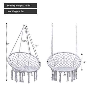 Giantex Hanging Hammock Chair, Macrame Hanging Chair 330 Pounds Capacity, Cotton Rope Handwoven Tassels Porch Swing Chair for Bedroom, Living Room, Yard, Garden, Balcony, Indoor/Outdoor(Grey)