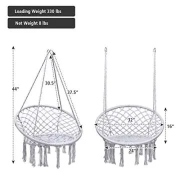 Giantex Hanging Hammock Chair, Macrame Hanging Chair 330 Pounds Capacity, Cotton Rope Handwoven Tassels Porch Swing Chair for Bedroom, Living Room, Yard, Garden, Balcony, Indoor/Outdoor(Grey)