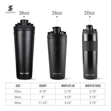 Ice Shaker Insulated Stainless Steel Shaker Bottle | 26oz, Black | Cold for 30+ Hours | Insulated Cup with Twist-on Agitator | Odor-Free Bottle for Protein Shakes, Water, Smoothies, Cocktails