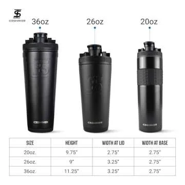 Ice Shaker Insulated Stainless Steel Shaker Bottle | 26oz, Black | Cold for 30+ Hours | Insulated Cup with Twist-on Agitator | Odor-Free Bottle for Protein Shakes, Water, Smoothies, Cocktails