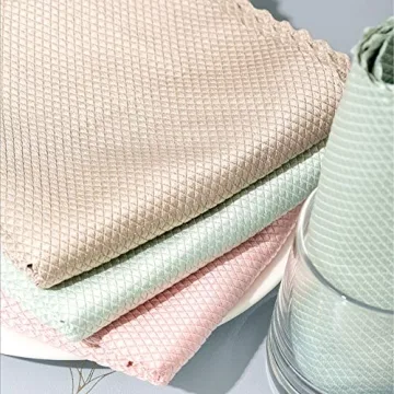 10PCS Fish Scale Microfiber Polishing Cleaning Cloth Glass Scrubbing Cloth Reusable Wave Pattern Fish Scale Cloth Rag Without Leaving Marks for Cleaning Mirror Glass Screen