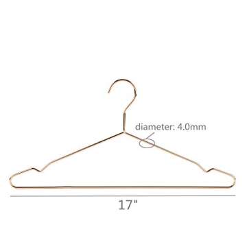 Better to U 17 Inch Metal Clothes Hanger 20 Pack, 4.0mm Heavy Duty Shirt Blouse Hanger for Coat Suit Bridal Boutique, Space Saving Slim Wire Hanger for Camisole Trousers Wedding Dress（Rose Gold）