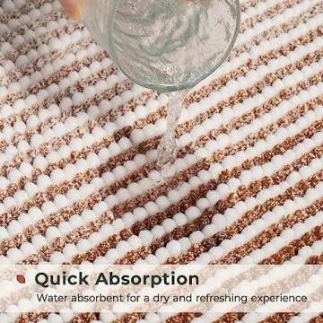 FRESHMINT Ombre Chenille Bathroom Rugs Sets 2 Piece 17"x24"+20"x32", Non-Slip Bath Mats Set for Bathroom Floor, Bath Rugs Set of 2, Washable Shower Mat, Camel Brown and White