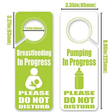 Breastfeeding or Pumping In Progress Doorknob Hanger Door Sign Green 3.35"x 8.86"-Double Sided 2 Pack for Home House Office Hotel Business