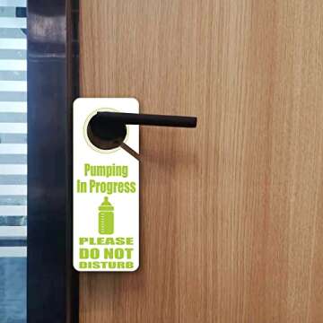 Breastfeeding or Pumping In Progress Doorknob Hanger Door Sign Green 3.35"x 8.86"-Double Sided 2 Pack for Home House Office Hotel Business