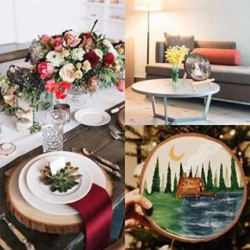 Fuyit Unfinished Wood Slices for Centerpieces, 6Pcs 6-6.3 Inch Natural Wooden Round Discs with Bark for Rustic DIY Crafts, Table Base, Wedding Decoration