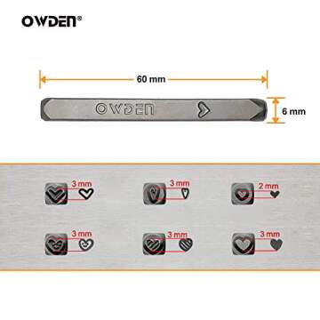 OWDEN Jewelry Metal Stamps Set,6pcs Heart (Love) Metal Design Stamps，6 Styles Steel Stamp Heart Pu...