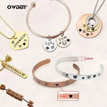 OWDEN Jewelry Metal Stamps Set,6pcs Heart (Love) Metal Design Stamps，6 Styles Steel Stamp Heart Punch,Metal Love stmaps for Jewelry Working,Metal Blank Bangle Stamps