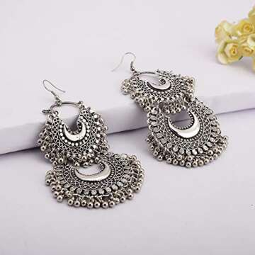 Zephyrr Silver Chandbali Earrings for Girls and Women