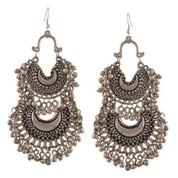 Zephyrr Silver Chandbali Earrings for Girls and Women