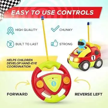 Liberty Imports My First Cartoon RC Remote Control Cars for Toddlers Ages 1-3, Radio Control Toy for Baby, Kids 18 Months+ (Race Car)