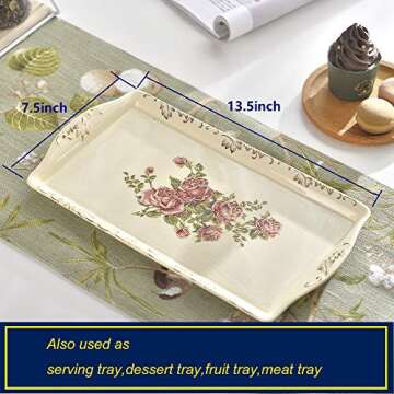 YOLIFE Porcelain Tea Set Vintage Rose, Tea Cups with Teapot, Serving Tray and Teaspoon Service for 4, Suitable for Tea Party Gifts