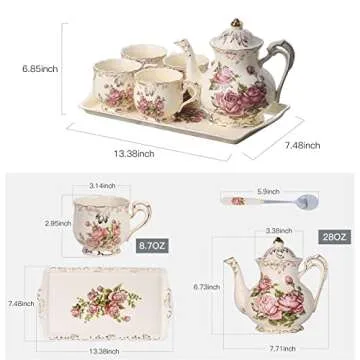 YOLIFE Vintage Rose Porcelain Tea Set for Elegant Occasions