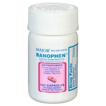 Major Banophen - Complete Allergy Medication - Diphenhydramine HCI 50 mg - Antihistamine - 100 Capsu...