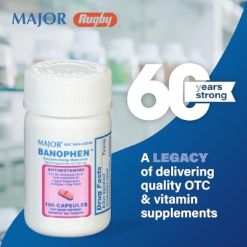 Major Banophen - Complete Allergy Medication - Diphenhydramine HCI 50 mg - Antihistamine - 100 Capsules
