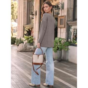 AUTOMET Womens Long Sleeve Shirts Fall Tops 2024 Loose Fitted Crewneck Basic Casual Dressy Outfits Trendy Clothes Coffee Grey M