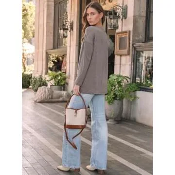 AUTOMET Womens Long Sleeve Shirts Fall Tops 2024 Loose Fitted Crewneck Basic Casual Dressy Outfits Trendy Clothes Coffee Grey M