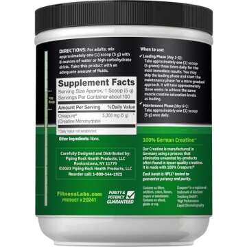 Fitness Labs German Creatine Monohydrate Powder | 1.1 lb for Enhanced Performance