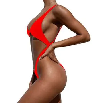 Tainehs Womens Sexy One Piece Bikini Swimsuits High Cut Cheeky Swimwear Thong Bottoms Bathing Swimsu...