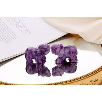QINJIEJIE Amethyst Elephant Decor Statue Crystals Healing Stones Crystal Pocket Figurines Cute Hand ...