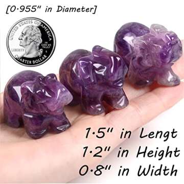 QINJIEJIE Amethyst Elephant Decor Statue Crystals Healing Stones Crystal Pocket Figurines Cute Hand Carved Sculpture Gemstones Spiritual Home Office Desk Purple Decor Elephant Gifts for Women