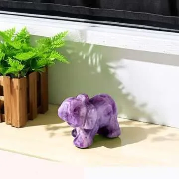 QINJIEJIE Amethyst Elephant Decor Statue Crystals Healing Stones Crystal Pocket Figurines Cute Hand Carved Sculpture Gemstones Spiritual Home Office Desk Purple Decor Elephant Gifts for Women