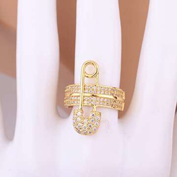 Stylish Nouveau Wide Flat CZ Chunky Expandable Ring for Women