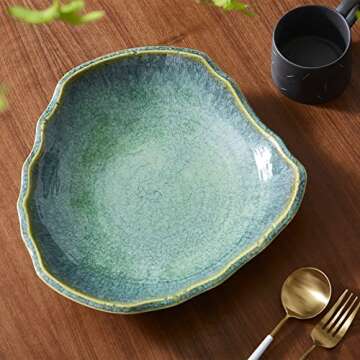 VOMANA Ceramic Decorative Dish, 12'' Large Green Decorative Bowl, Versatile Centerpiece Decor, Key Bowl, Gift Decor Tray for Entryway Table Living Room Dining (12'' Dish)