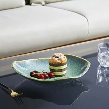 VOMANA Ceramic Decorative Dish, 12'' Large Green Decorative Bowl, Versatile Centerpiece Decor, Key Bowl, Gift Decor Tray for Entryway Table Living Room Dining (12'' Dish)