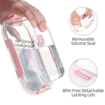 CZUMJJ Glass Meal Prep Containers Set of 12 Food Storage Containers for Lunches, Dishwasher Safe, Pink