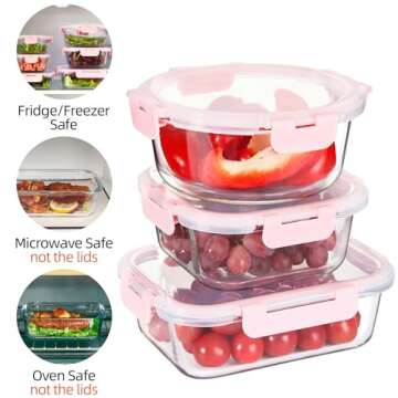 CZUMJJ Glass Meal Prep Containers Set of 12 Food Storage Containers for Lunches, Dishwasher Safe, Pink