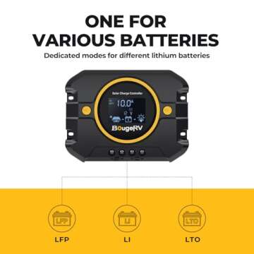 BougeRV Li 10A PWM Solar Charge Controller 12V 24V, Solar Panel Regulator w/Backlit Display, USB Port, Adjustable Parameter, for Lithium, AGM, SLD, Gel Battery, for RV, Off-Gird, Negative Ground