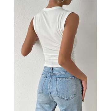 Remidoo Women's Ruched Sleeveless Mock Neck Tops Casual Crop Tank Top Shirt White Medium
