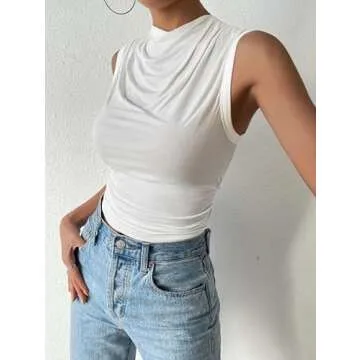 Stylish Remidoo Women's Ruched Mock Neck Crop Top