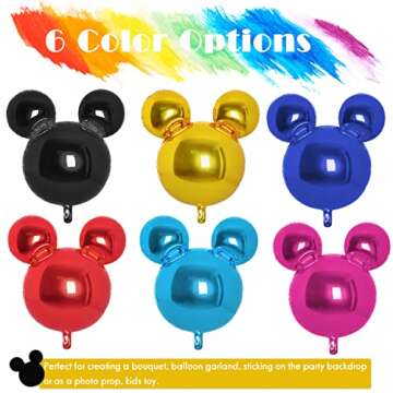 Erweicet Black Mouse Head Balloons 4pcs - 24inch Foil Balloons for Birthday, Gender Reveal, Baby Shower - Unisex Children