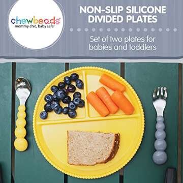Chewbeads Silicone Divided Plates - Set of 2 - Non Slip Toddler and Baby Plates - Dishwasher, Microwave & Freezer Safe Silicone Plates for Baby - 100% Silicone, BPA Free & Phthalate Free