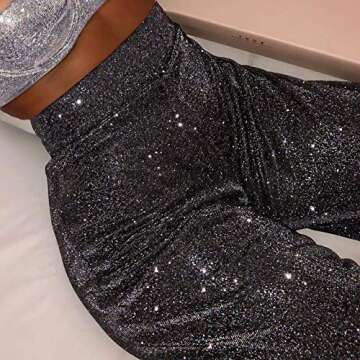 Velius Women's Sparkly Wide Leg Pants for Clubwear