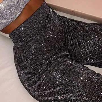 Velius Women's Sparkly Wide Leg Pants for Clubwear