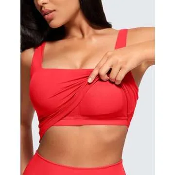 CRZ YOGA Butterluxe Womens Square Neck Longline Sports Bra - Workout Crop Tank Tops Padded with Built in Shelf Yoga Bra Deep Red X-Small