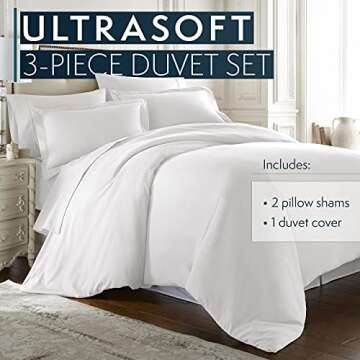 HC Collection Duvet Cover - White King Size Duvet Cover - 3 Piece Soft Breathable Microfiber Duvet Cover Set with Zipper Closure & 2 Pillow Shams