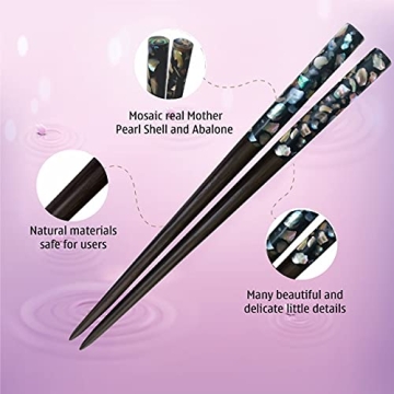 Elegant Wooden Hair Chopsticks with Mother of Pearl Inlays