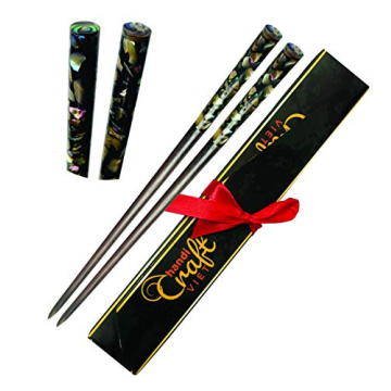 Elegant Wooden Hair Chopsticks with Mother of Pearl Inlays