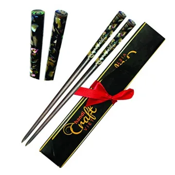 Elegant Wooden Hair Chopsticks with Mother of Pearl Inlays